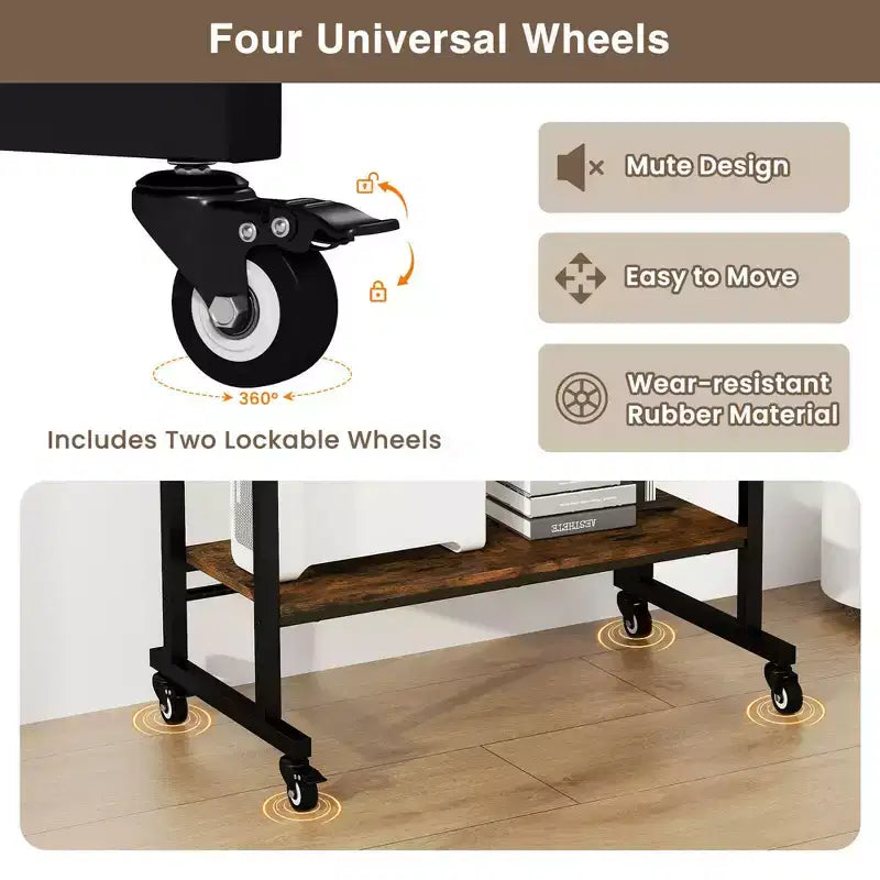 Bureau d'ordinateur Costway, chariot à roulettes pour ordinateur portable, poste de travail avec tiroir coulissant pour clavier