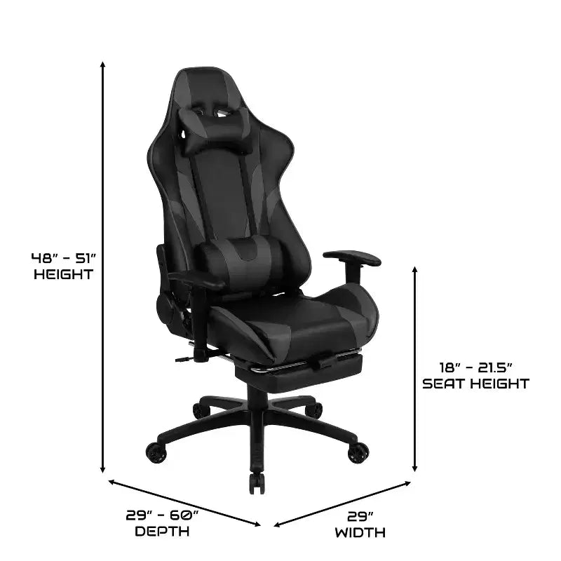Chaise de jeu inclinable en similicuir BlackArc – Accoudoirs pivotants réglables en hauteur, repose-pieds escamotable, oreillers de tête et lombaires