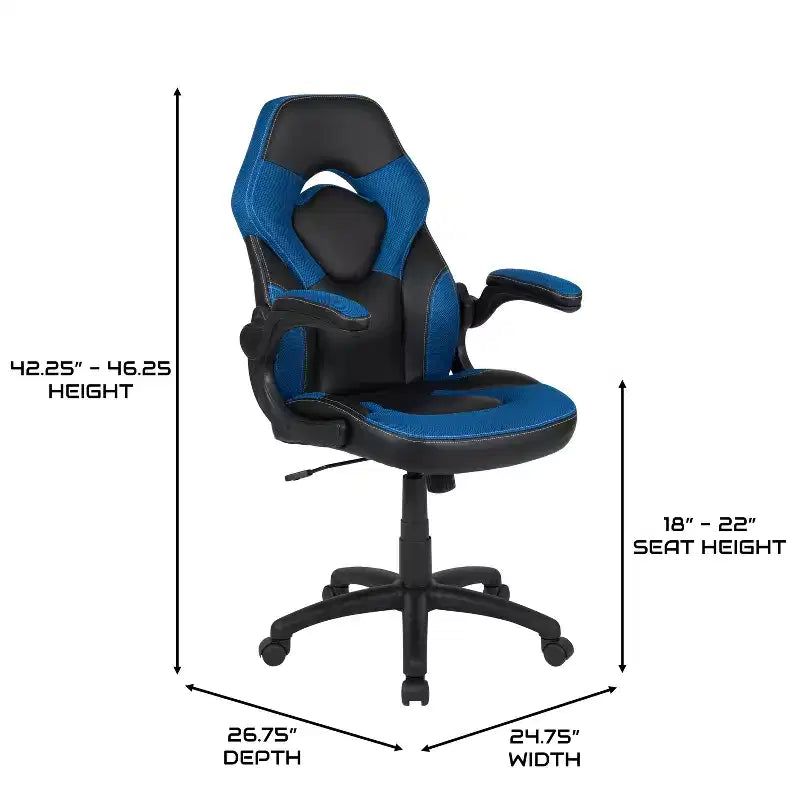 BlackArc High Back Gaming Chair with Faux Leather Upholstery, Height Adjustable Swivel Seat & Padded Flip-Up Arms