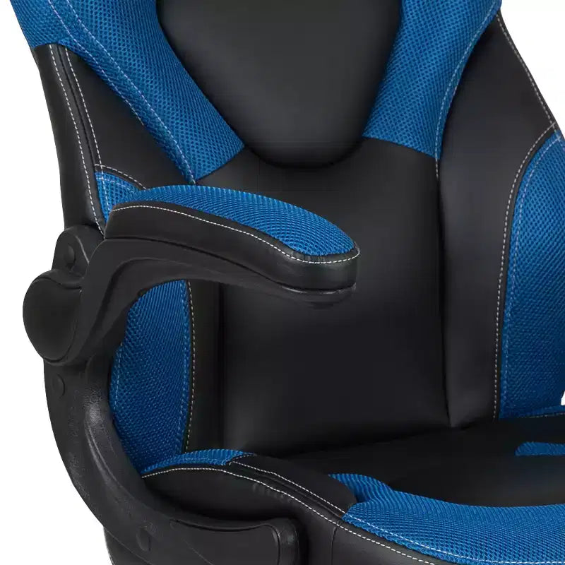 BlackArc High Back Gaming Chair with Faux Leather Upholstery, Height Adjustable Swivel Seat & Padded Flip-Up Arms