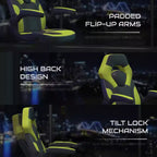 BlackArc High Back Gaming Chair with Faux Leather Upholstery, Height Adjustable Swivel Seat & Padded Flip-Up Arms