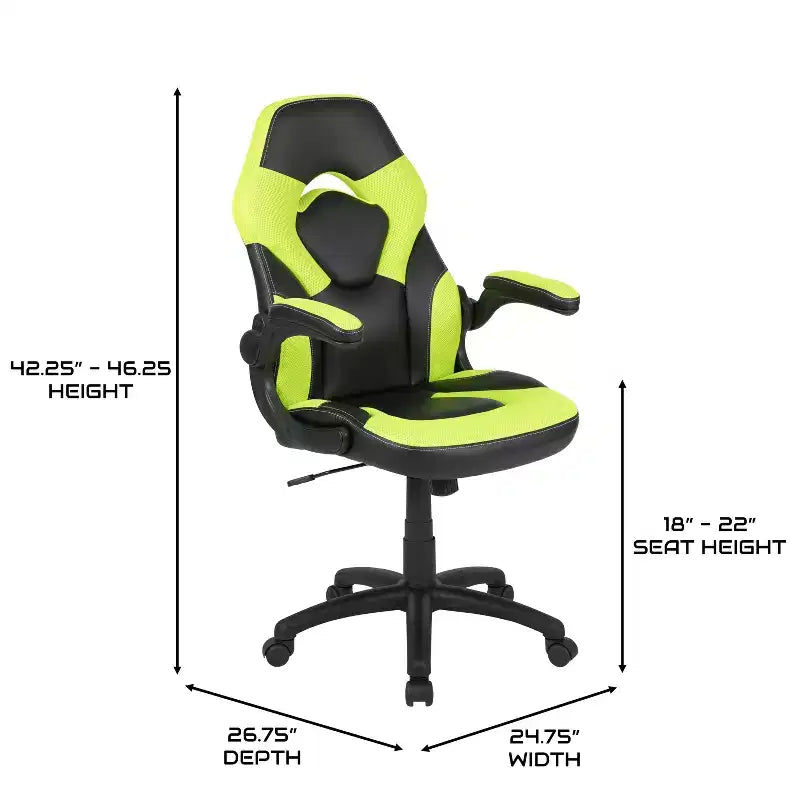 BlackArc High Back Gaming Chair with Faux Leather Upholstery, Height Adjustable Swivel Seat & Padded Flip-Up Arms