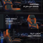 BlackArc High Back Gaming Chair with Faux Leather Upholstery, Height Adjustable Swivel Seat & Padded Flip-Up Arms