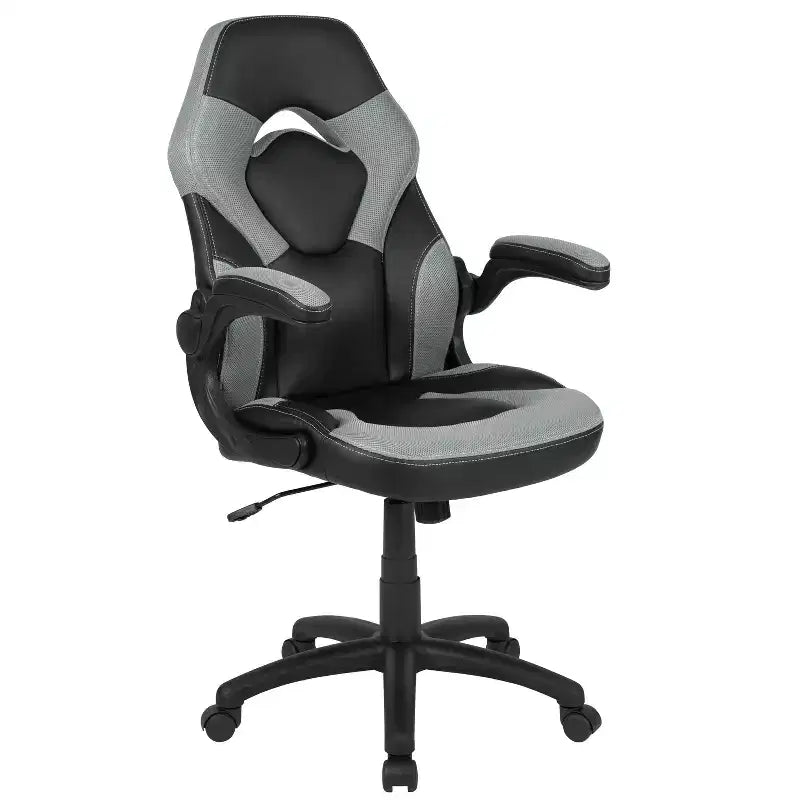 BlackArc High Back Gaming Chair with Faux Leather Upholstery, Height Adjustable Swivel Seat & Padded Flip-Up Arms