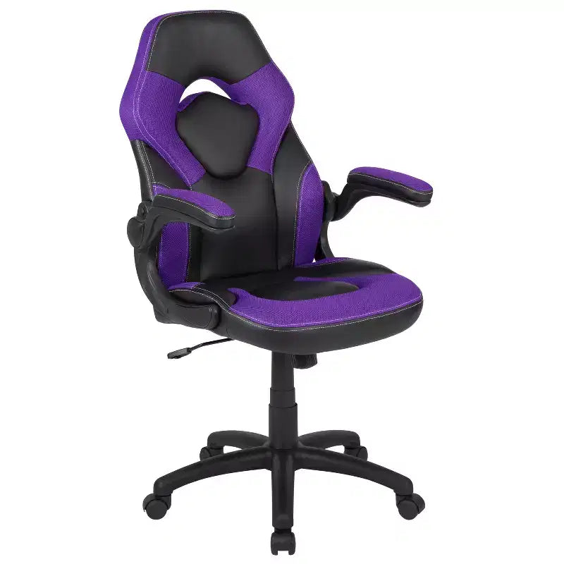 BlackArc High Back Gaming Chair with Faux Leather Upholstery, Height Adjustable Swivel Seat & Padded Flip-Up Arms