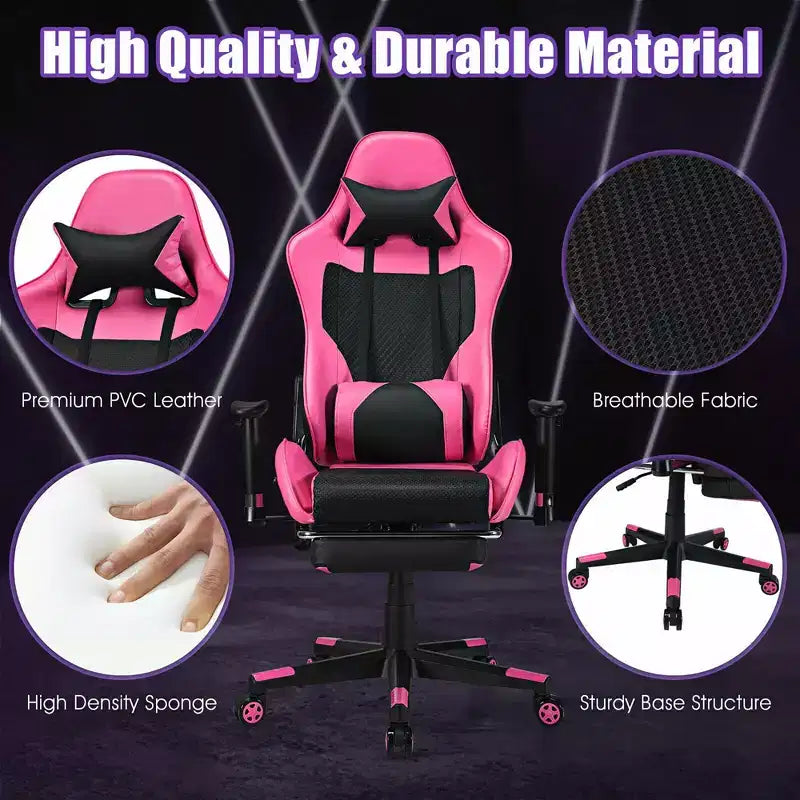 Costway Massage Gaming Chair Reclining Racing Office Computer Chair with Footrest White\Blue\Pink\Red