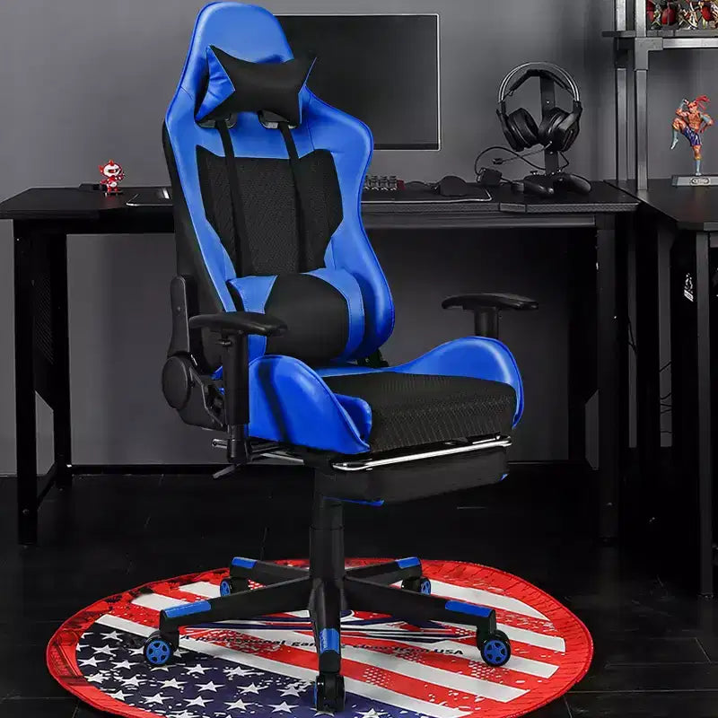 Costway Massage Gaming Chair Reclining Racing Office Computer Chair with Footrest White\Blue\Pink\Red