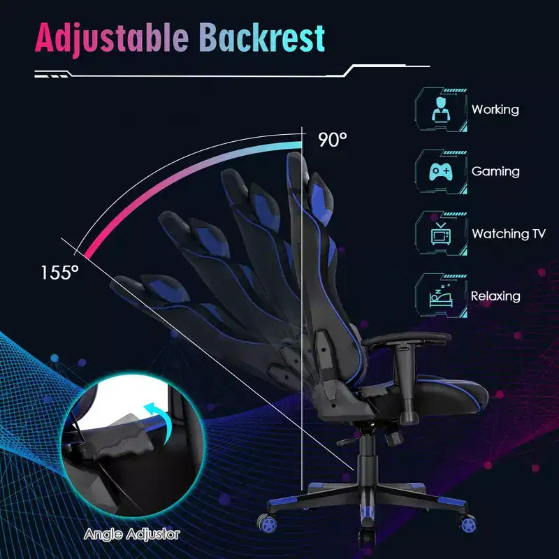 Costway Gaming Chair Adjustable Swivel Computer Chair w/ Dynamic LED Lights