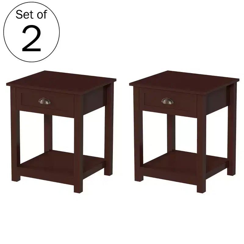 Lavish Home Shaker Style End Table with Drawer, Umber Brown, Set of 2