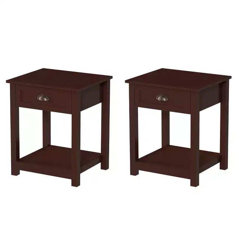 Table d'appoint de style Shaker Lavish Home avec tiroir, brun terre d'ombre, lot de 2