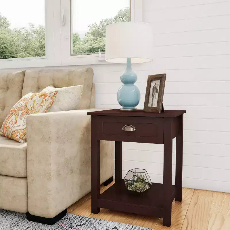 Table d'appoint de style Shaker Lavish Home avec tiroir, brun terre d'ombre, lot de 2