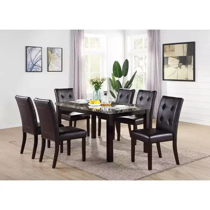 Simple Relax Set of 2 Leroux Upholstered Dining Chairs with Button Tufted in Dark Brown