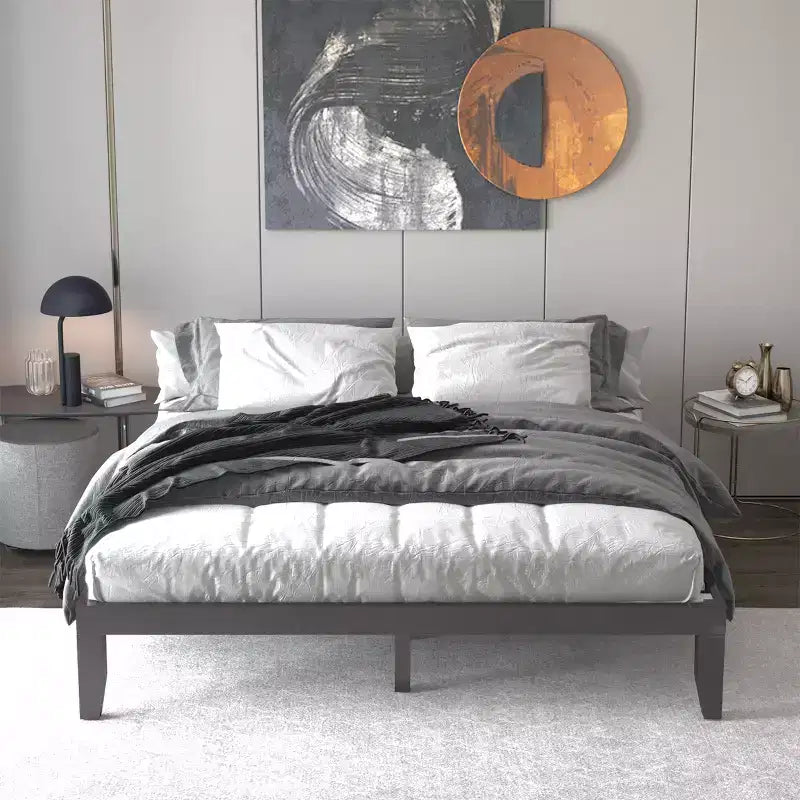 Cadre de lit King Size 14'' Costway avec support à lattes en bois pour matelas EspressoNaturel