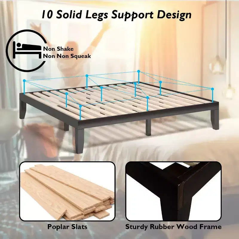 Cadre de lit King Size 14'' Costway avec support à lattes en bois pour matelas EspressoNaturel