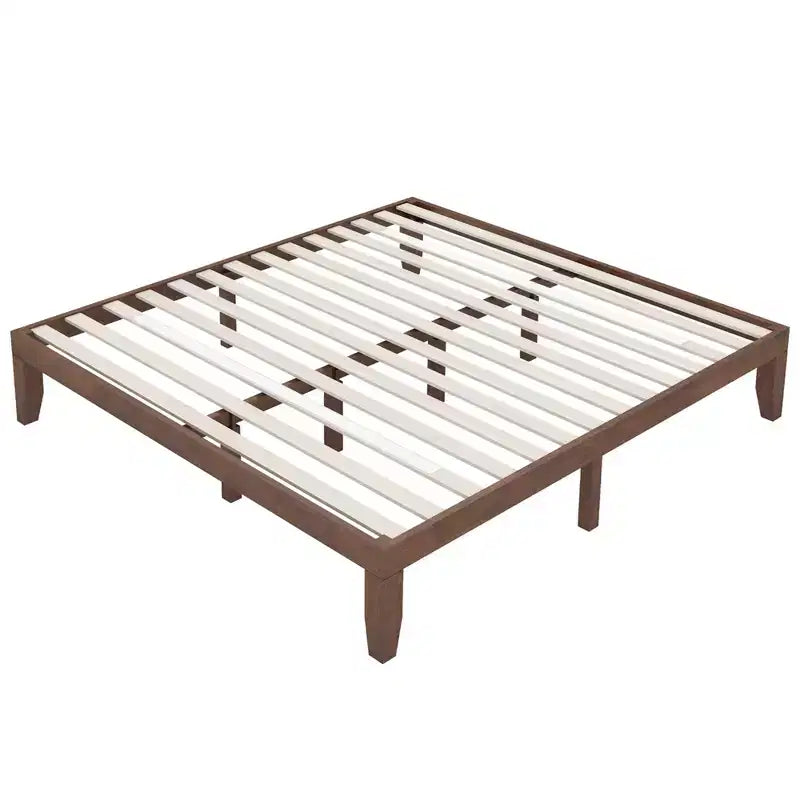 Cadre de lit King Size 14'' Costway avec support à lattes en bois pour matelas EspressoNaturel