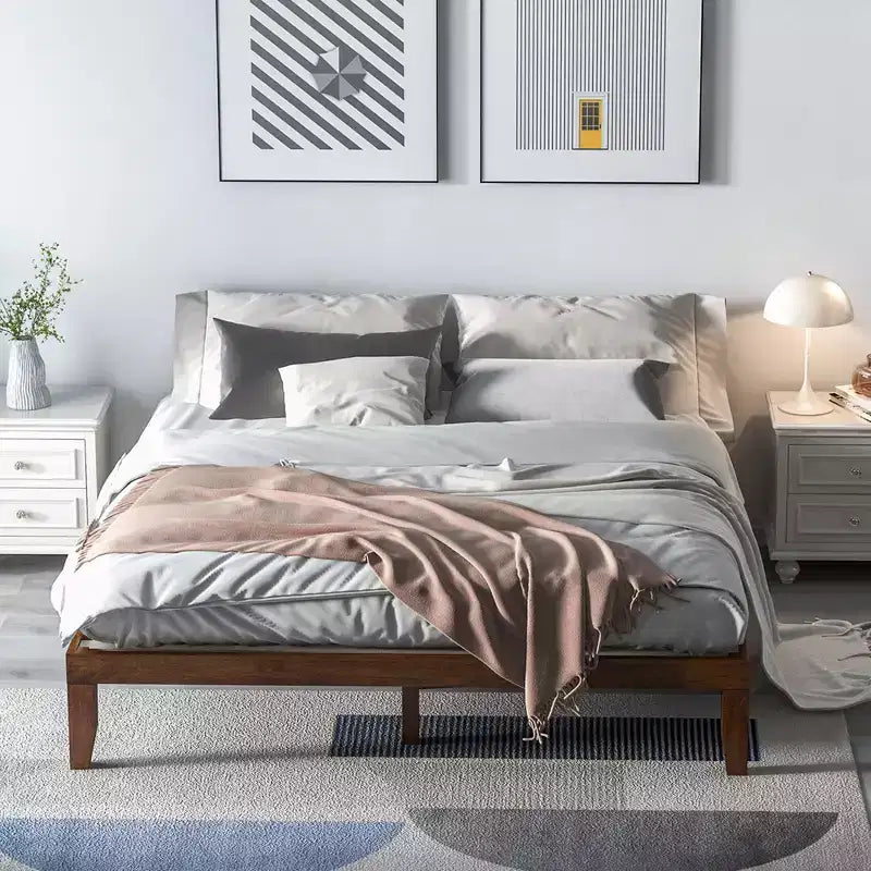 Cadre de lit King Size 14'' Costway avec support à lattes en bois pour matelas EspressoNaturel