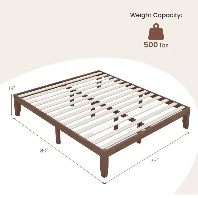Cadre de lit King Size 14'' Costway avec support à lattes en bois pour matelas EspressoNaturel