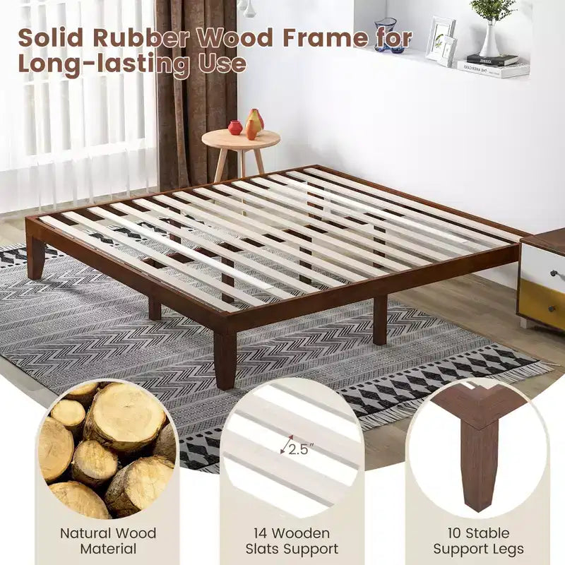 Cadre de lit King Size 14'' Costway avec support à lattes en bois pour matelas EspressoNaturel