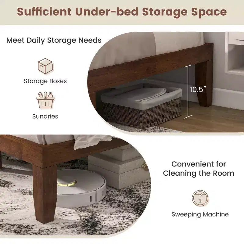 Cadre de lit King Size 14'' Costway avec support à lattes en bois pour matelas EspressoNaturel