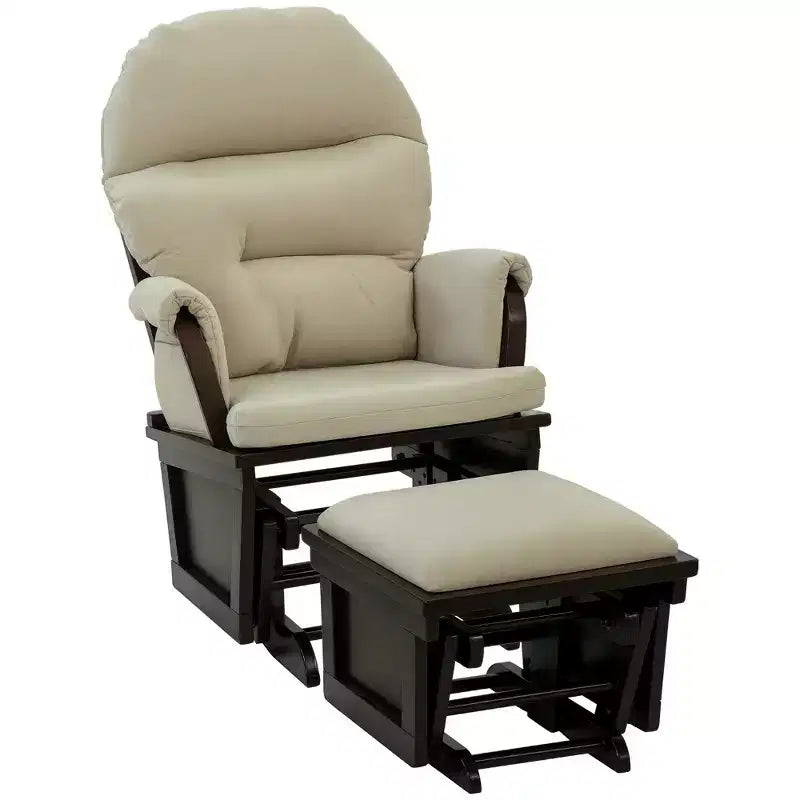 HOMCOM Nursery Glider Rocking Chair with Ottoman, Thick Padded Cushion Seating and Wood Base, Cream White