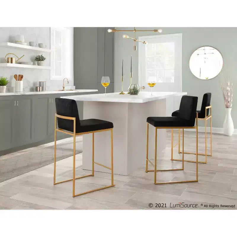 Lot de 2 tabourets de bar hauts Fuji Steel/Velvet - LumiSource