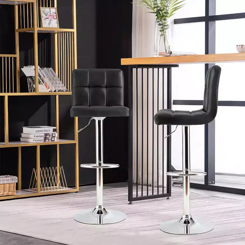 Costway Lot de 2 tabourets de bar en cuir PU, réglables, pivotants, pour pub, avec dossier haut, Noir