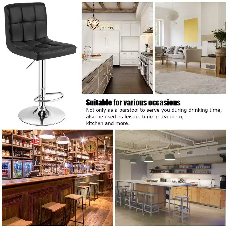 Costway Lot de 2 tabourets de bar en cuir PU, réglables, pivotants, pour pub, avec dossier haut, Noir
