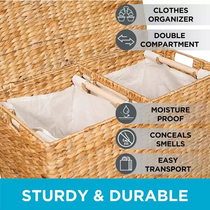 BirdRock Home Water Hyacinth Laundry Hamper Divided