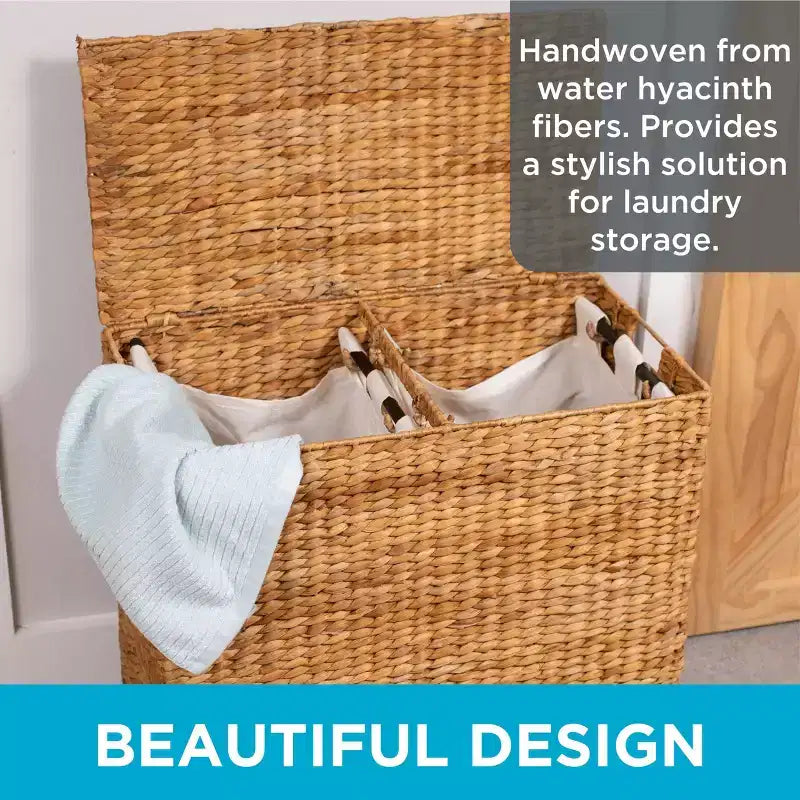 BirdRock Home Water Hyacinth Laundry Hamper Divided