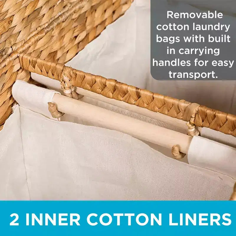 BirdRock Home Water Hyacinth Laundry Hamper Divided