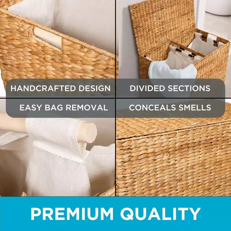 BirdRock Home Water Hyacinth Laundry Hamper Divided
