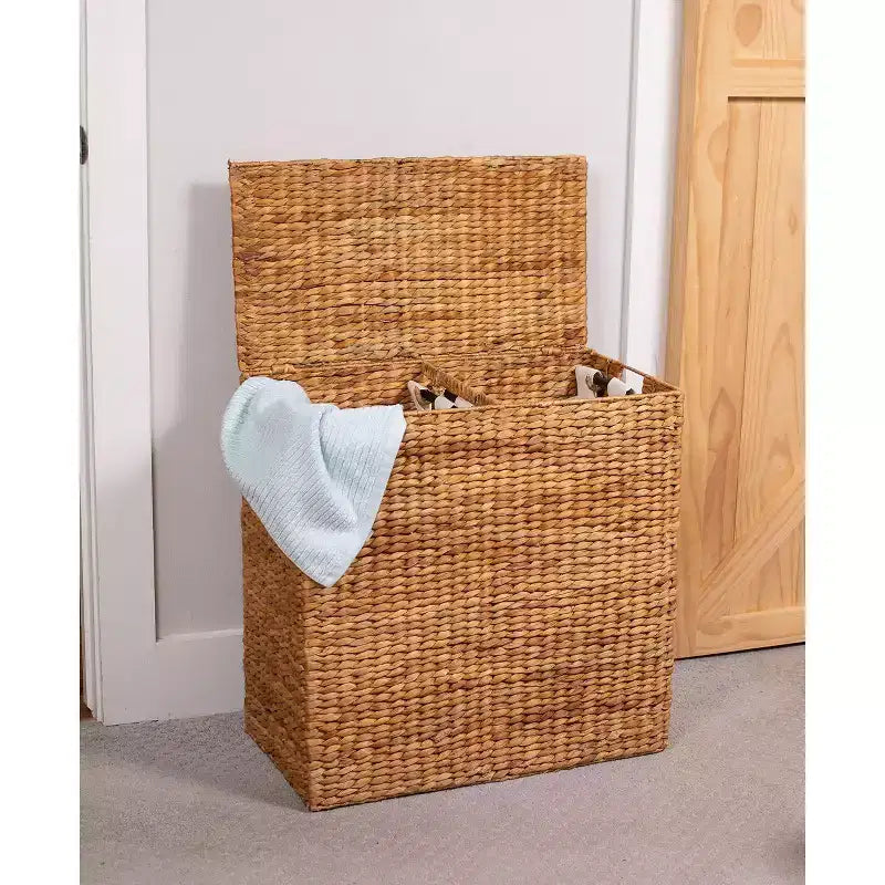 BirdRock Home Water Hyacinth Laundry Hamper Divided