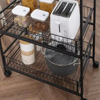 HOMCOM Chariot de cuisine roulant à 3 niveaux de 24 po, chariot de rangement utilitaire avec 2 tiroirs-paniers, crochets latéraux pour salle à manger, ton bois de noyer