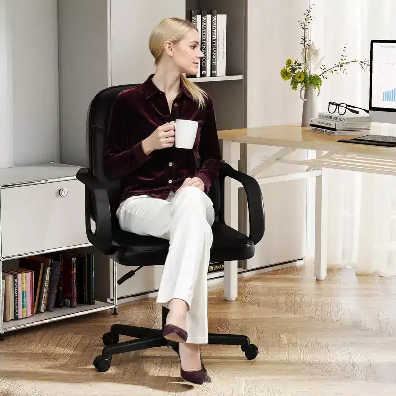 Costway Fauteuil de bureau ergonomique à dossier mi-hauteur pivotant pour ordinateur, neuf