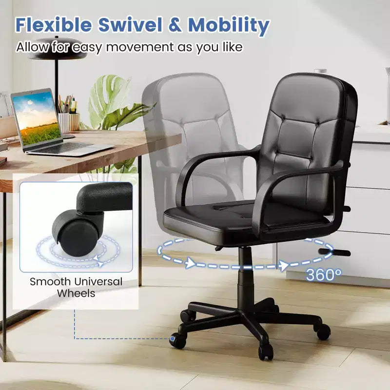 Costway Fauteuil de bureau ergonomique à dossier mi-hauteur pivotant pour ordinateur, neuf