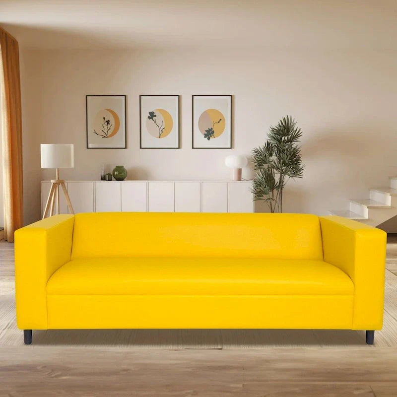 Coast to Coast Sofas Mid Century Modern 3 Seater Sofa Faux Leather Solid Wood Frame Upholstered