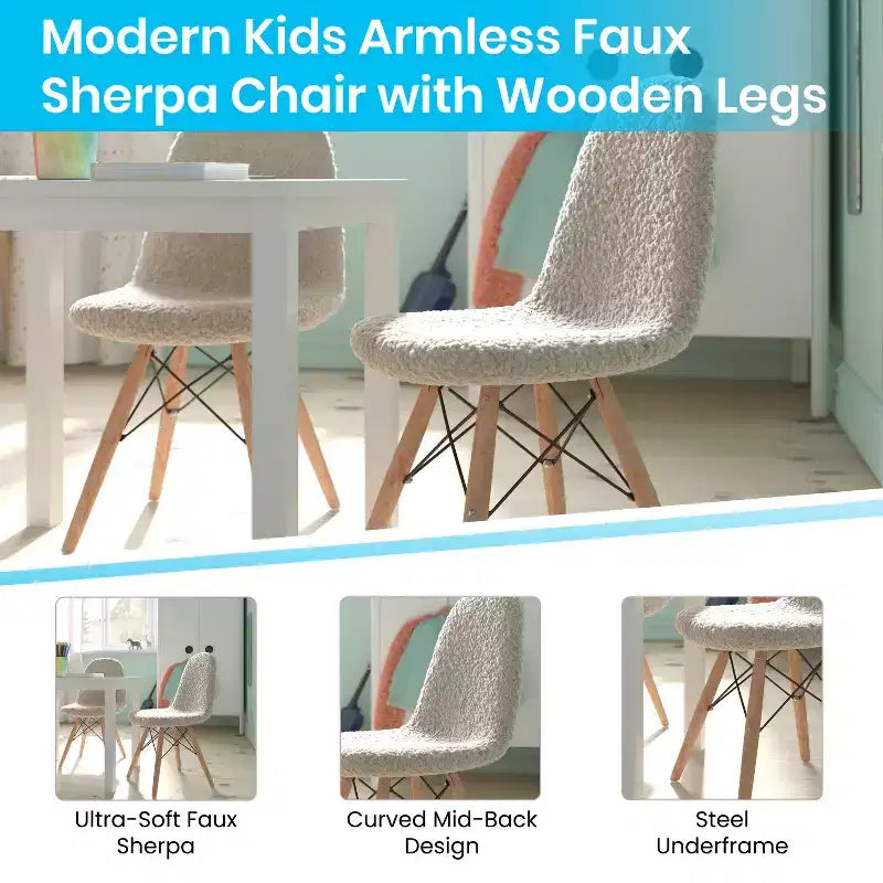 Merrick Lane Lot de 2 fauteuils d'appoint en fausse peau de mouton Lyon pour enfants, fauteuil d'appoint moderne pour chambre, entrée et salon