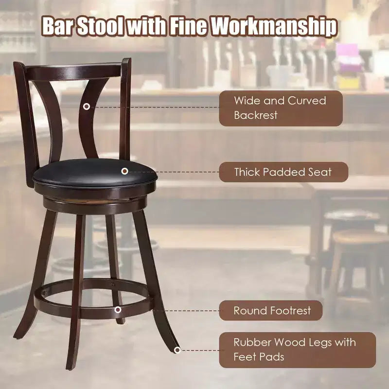 Lot de 4 tabourets de bar pivotants Costway – 61 cm – Chaises de cuisine et de salle à manger rembourrées en cuir, hauteur comptoir
