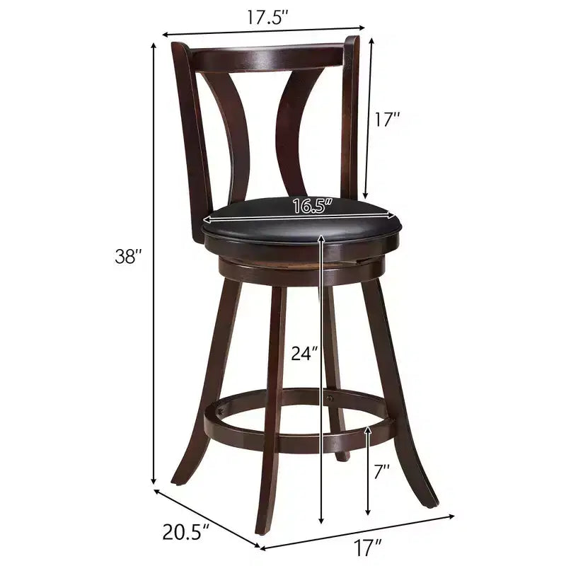 Lot de 4 tabourets de bar pivotants Costway – 61 cm – Chaises de cuisine et de salle à manger rembourrées en cuir, hauteur comptoir