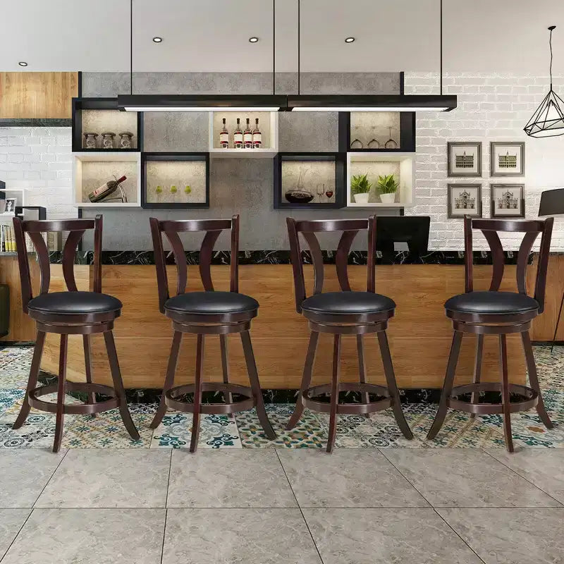 Lot de 4 tabourets de bar pivotants Costway – 61 cm – Chaises de cuisine et de salle à manger rembourrées en cuir, hauteur comptoir