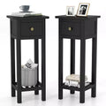 Costway 2PCS Solid Wood Side Table Telephone Table with Drawer & Open Shelf for Living Room