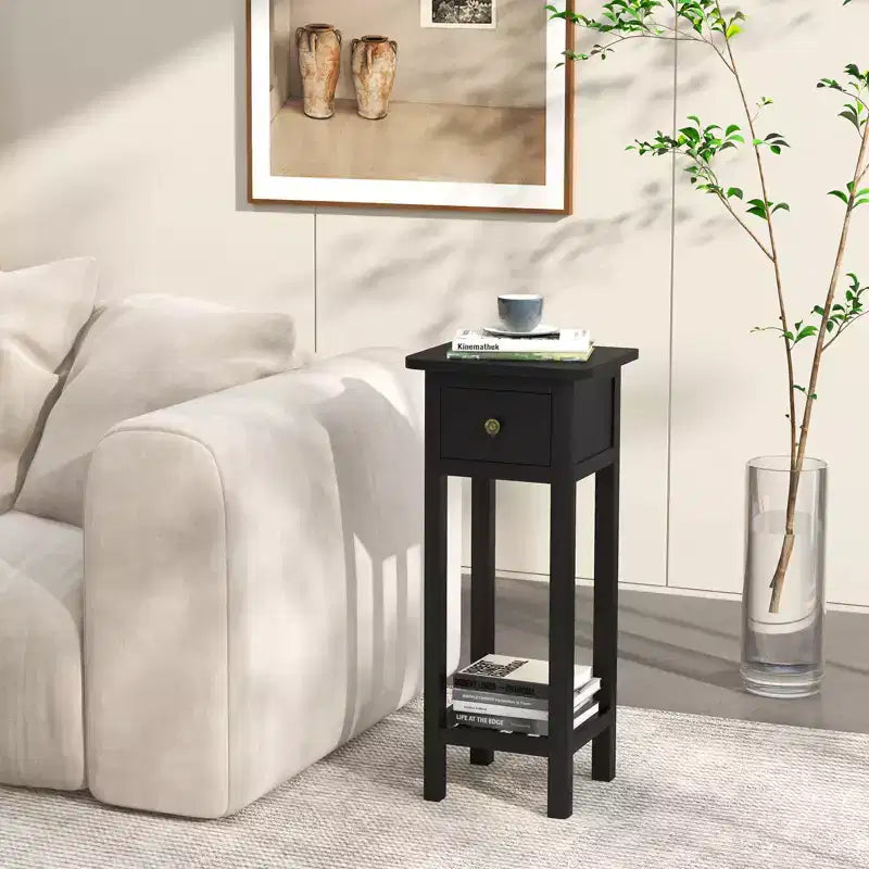 Costway 2PCS Solid Wood Side Table Telephone Table with Drawer & Open Shelf for Living Room