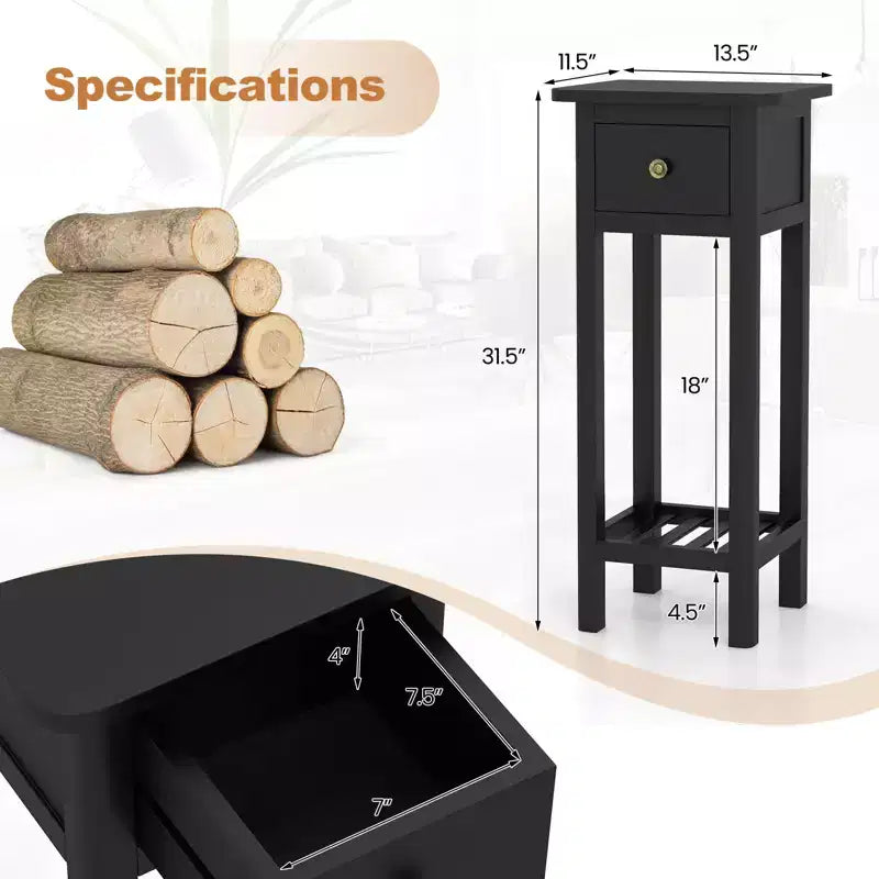 Costway 2PCS Solid Wood Side Table Telephone Table with Drawer & Open Shelf for Living Room