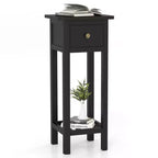 Costway 2PCS Solid Wood Side Table Telephone Table with Drawer & Open Shelf for Living Room
