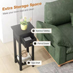 Costway 2PCS Solid Wood Side Table Telephone Table with Drawer & Open Shelf for Living Room