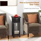 Costway 2PCS Solid Wood Side Table Telephone Table with Drawer & Open Shelf for Living Room