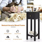 Costway 2PCS Solid Wood Side Table Telephone Table with Drawer & Open Shelf for Living Room