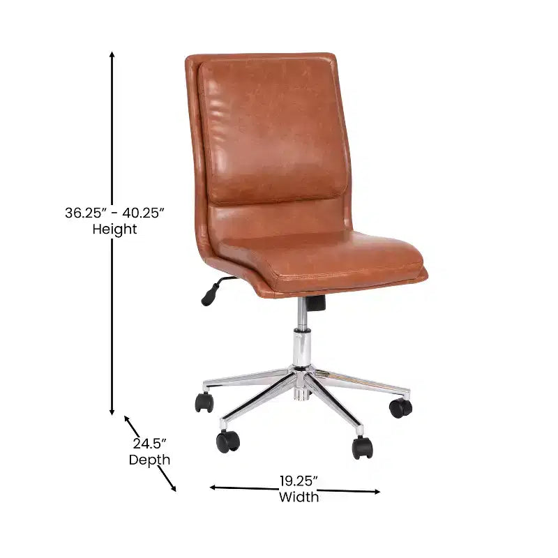 Chaise de bureau pivotante sans accoudoirs Madigan de Flash Furniture, dossier mi-hauteur, rembourrée avec base métallique réglable