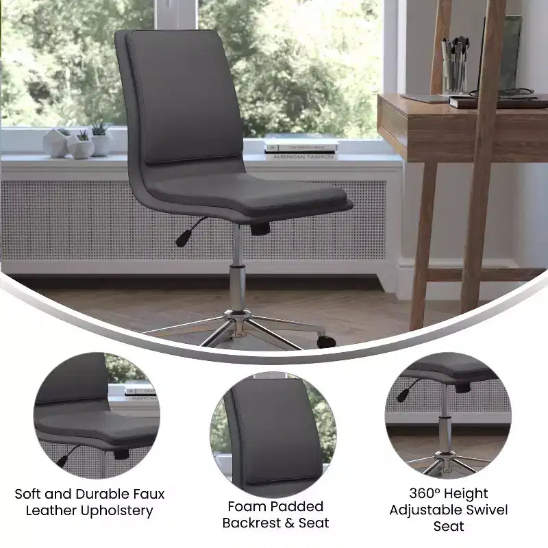Chaise de bureau pivotante sans accoudoirs Madigan de Flash Furniture, dossier mi-hauteur, rembourrée avec base métallique réglable