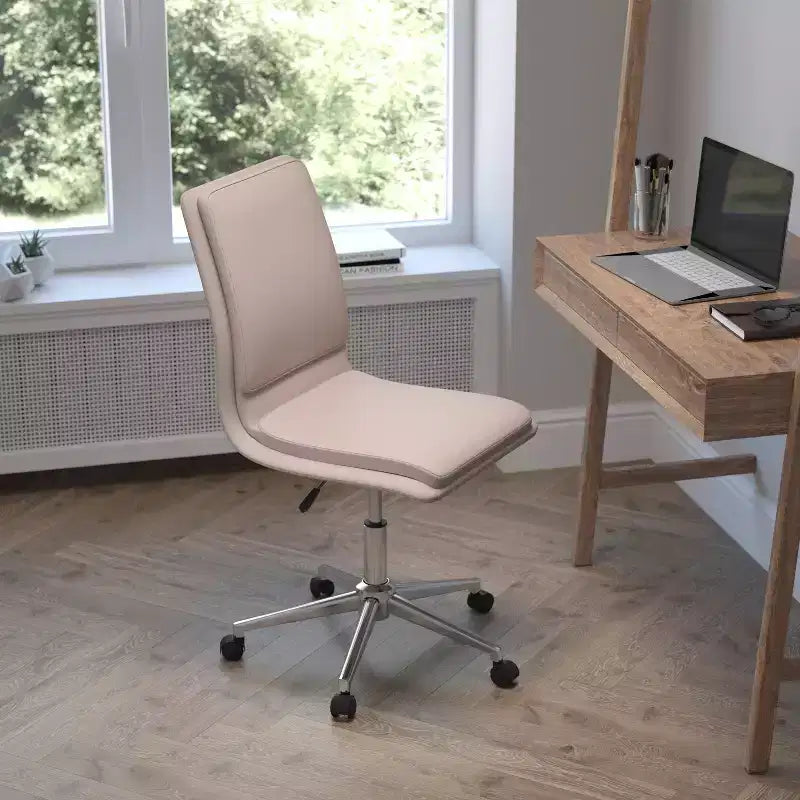Chaise de bureau pivotante sans accoudoirs Madigan de Flash Furniture, dossier mi-hauteur, rembourrée avec base métallique réglable